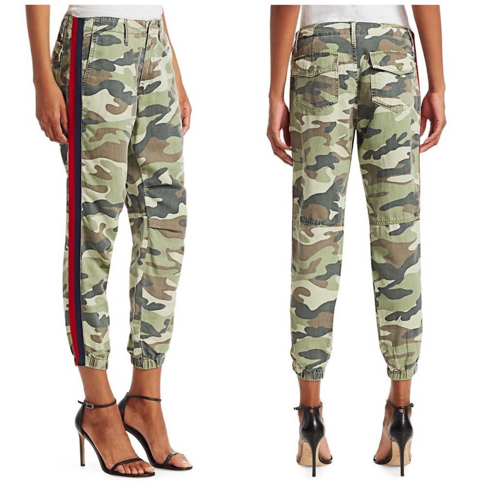 Mother camo jogger pants linen blend no zip misfit side stripe 23